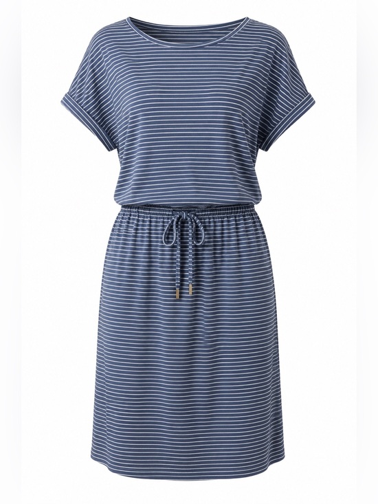 Dresses & Skirts - Striped Drawstring Waist Casual Dress - Blue & White